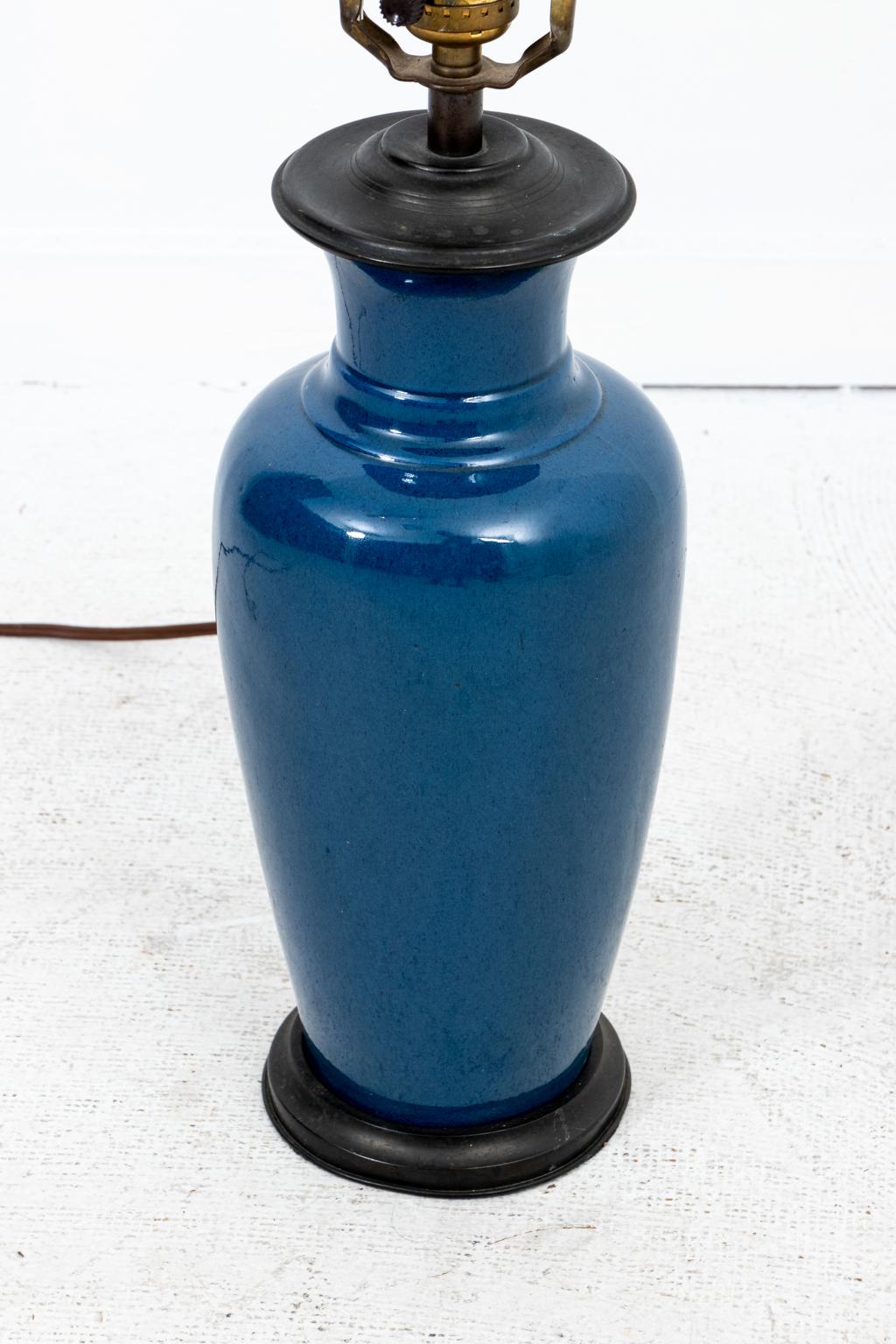 Mid-Century Modern Peacock Blue Ceramic Table Lamp