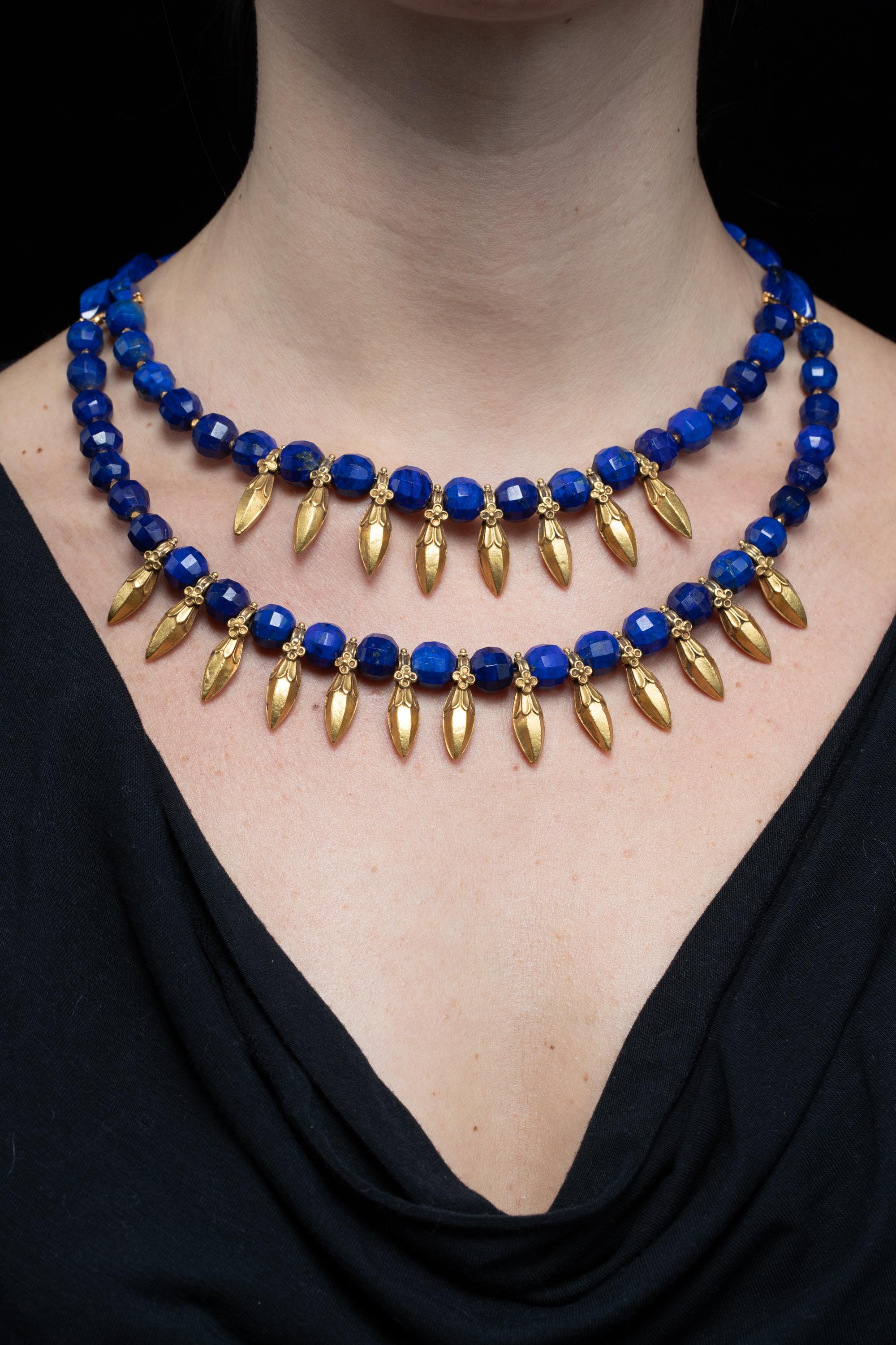 Women's Peacock Blue Lapis, 22 Karat Gold Beaded Necklace by Deborah Lockhart Phillips