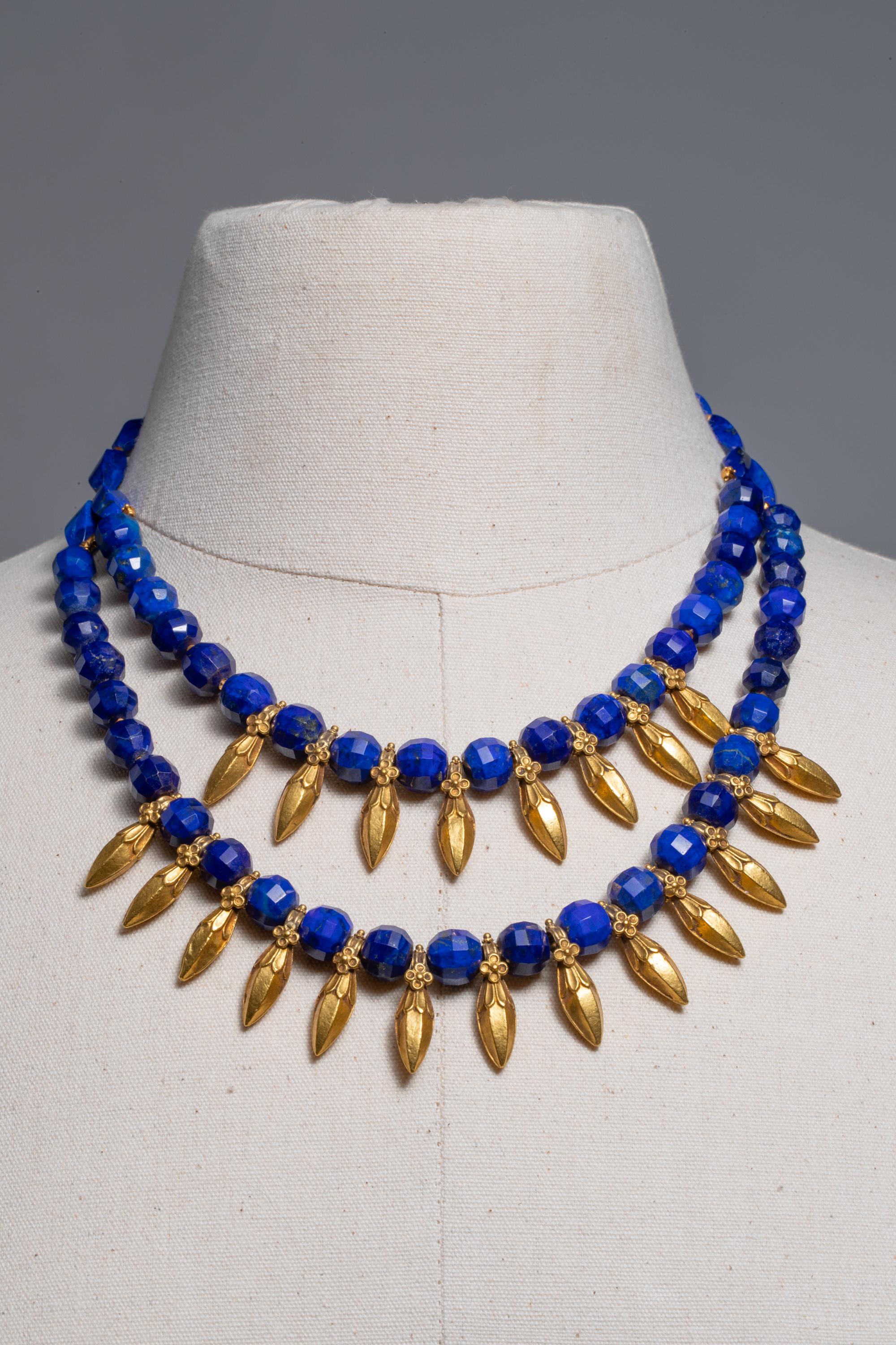 Peacock Blue Lapis, 22 Karat Gold Beaded Necklace by Deborah Lockhart Phillips 2