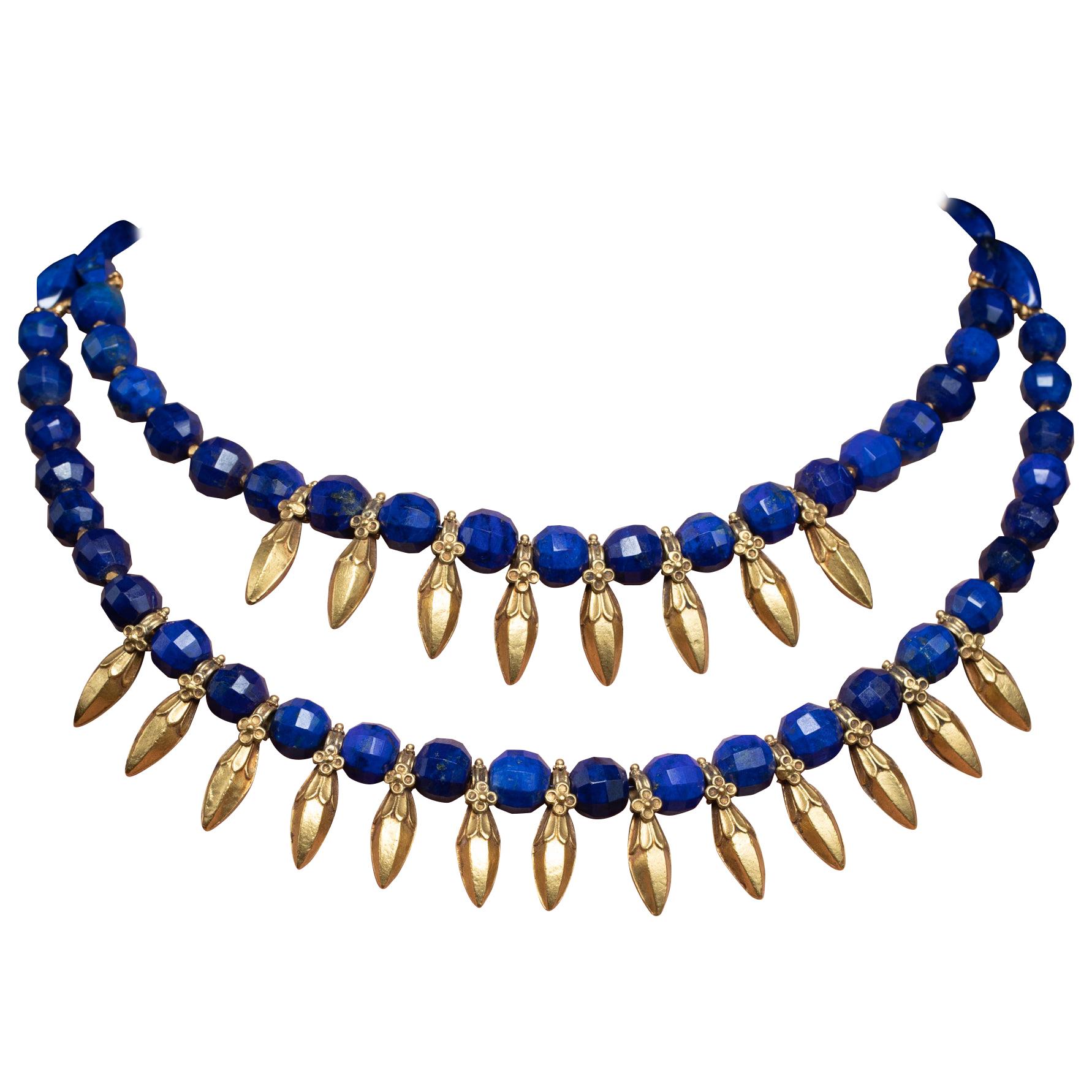Collier de perles en Lapis bleu paon et or 22 carats par Deborah Lockhart Phillips
