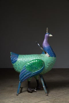 Peacock Carved Wooden Carousel Figure: Antique