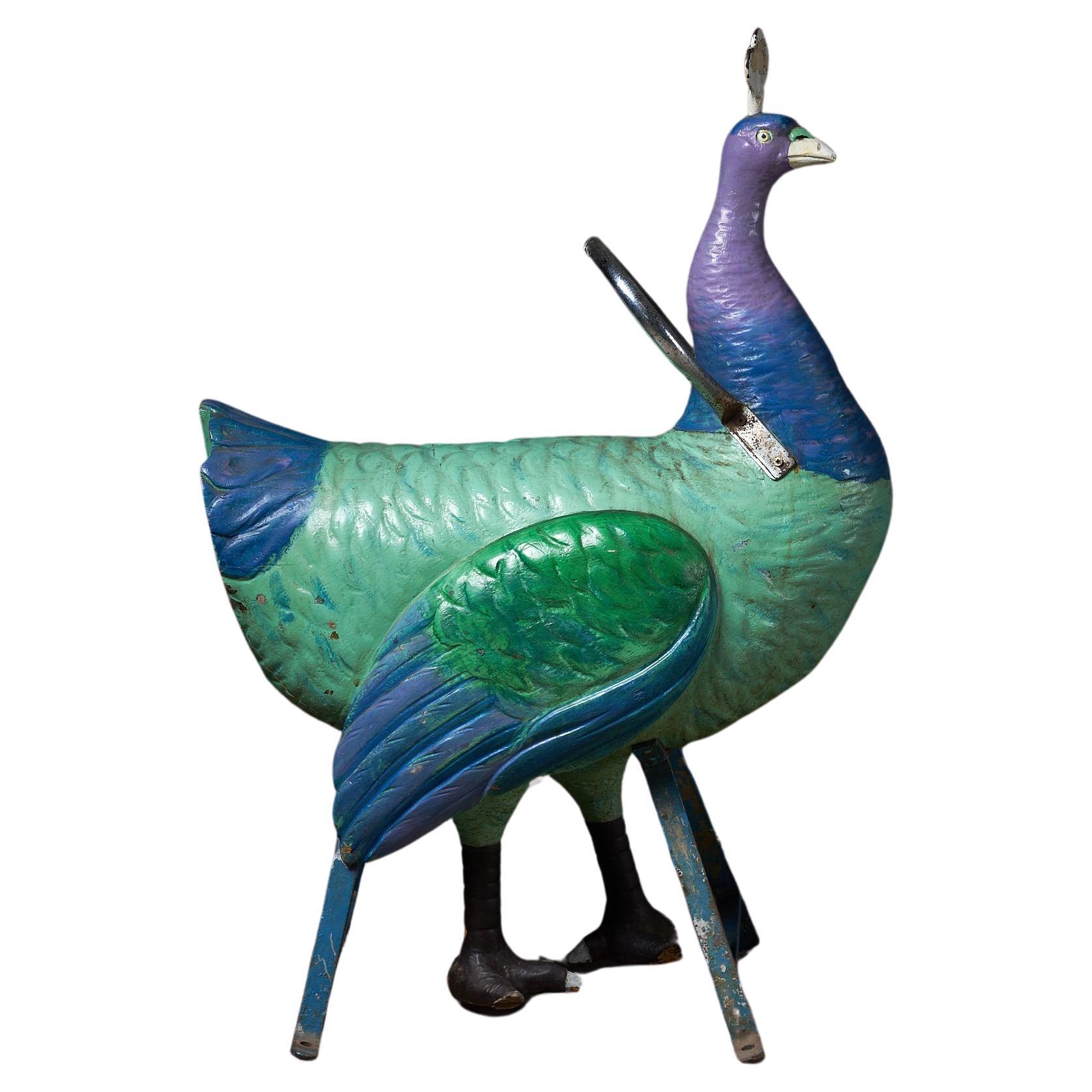 Figura de carrusel de madera tallada de pavo real: Antiguo