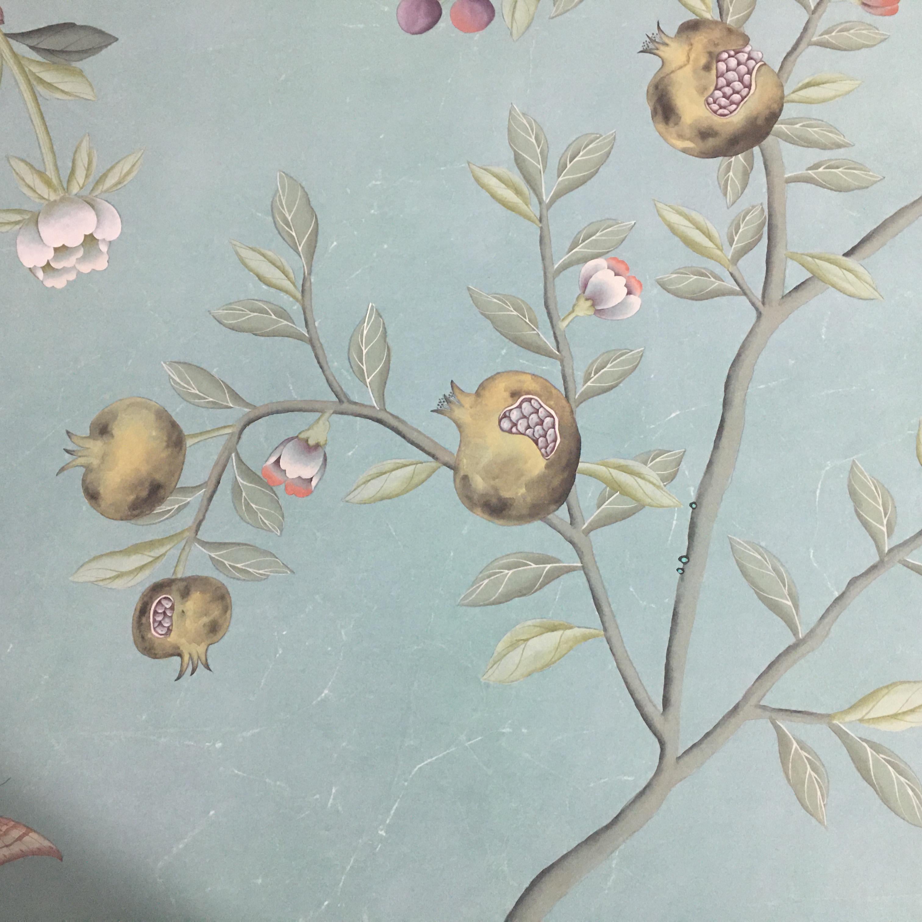 Chinese Peacock Chinoiserie Wallpaper Hand Painted Wallpaper on EDO Silk, Accept Custom
