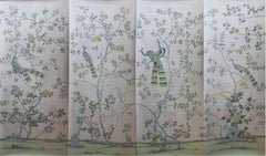 Peacock Chinoiserie Wallpaper Hand Painted Wallpaper on Silk Panel