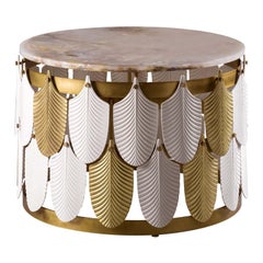 Peacock Round Brass with Marble Top Coffee Table