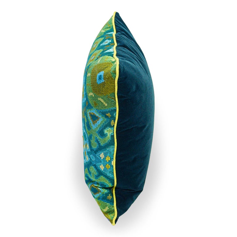 Peacock Color Ikat Inspired Throw Pillows For Sale at 1stDibs