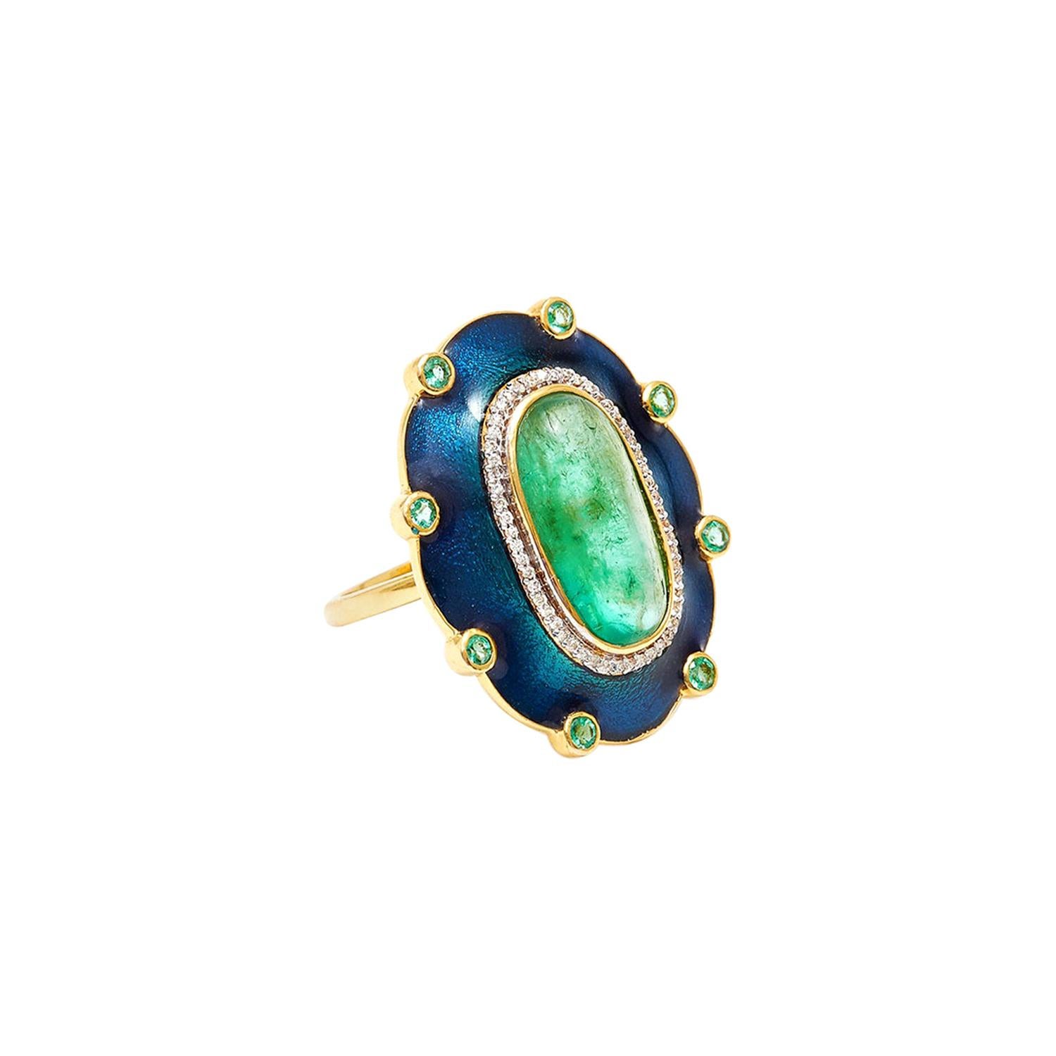 Peacock Columbian Emerald Diamond Cocktail Ring
