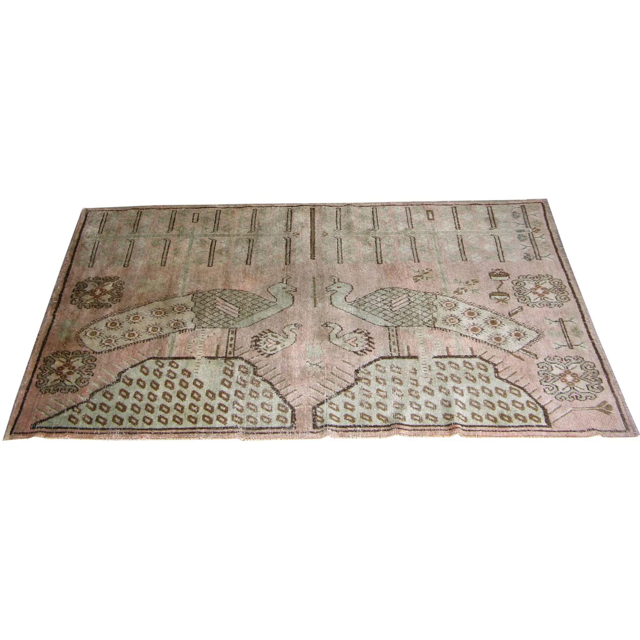 Antiker Samarkand-Teppich im Pfauendesign 8'6'' X 4'10'' (Wolle) im Angebot