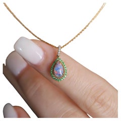 Peacock Design Boulder Opal Diamond Tsavorite Necklace