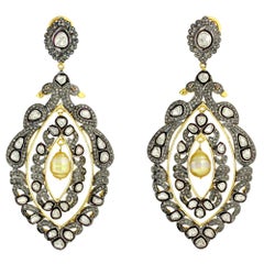 Peacock Design Rosecut Diamond & Pearls Earring Set in Silver and 18K Gold