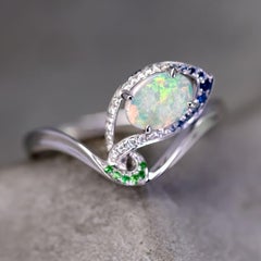 Peacock Dream Australian Opal Diamond Engagement Ring in 18K White Gold