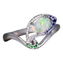 Peacock Dream Australian Opal Diamond Engagement Ring in 18K White Gold