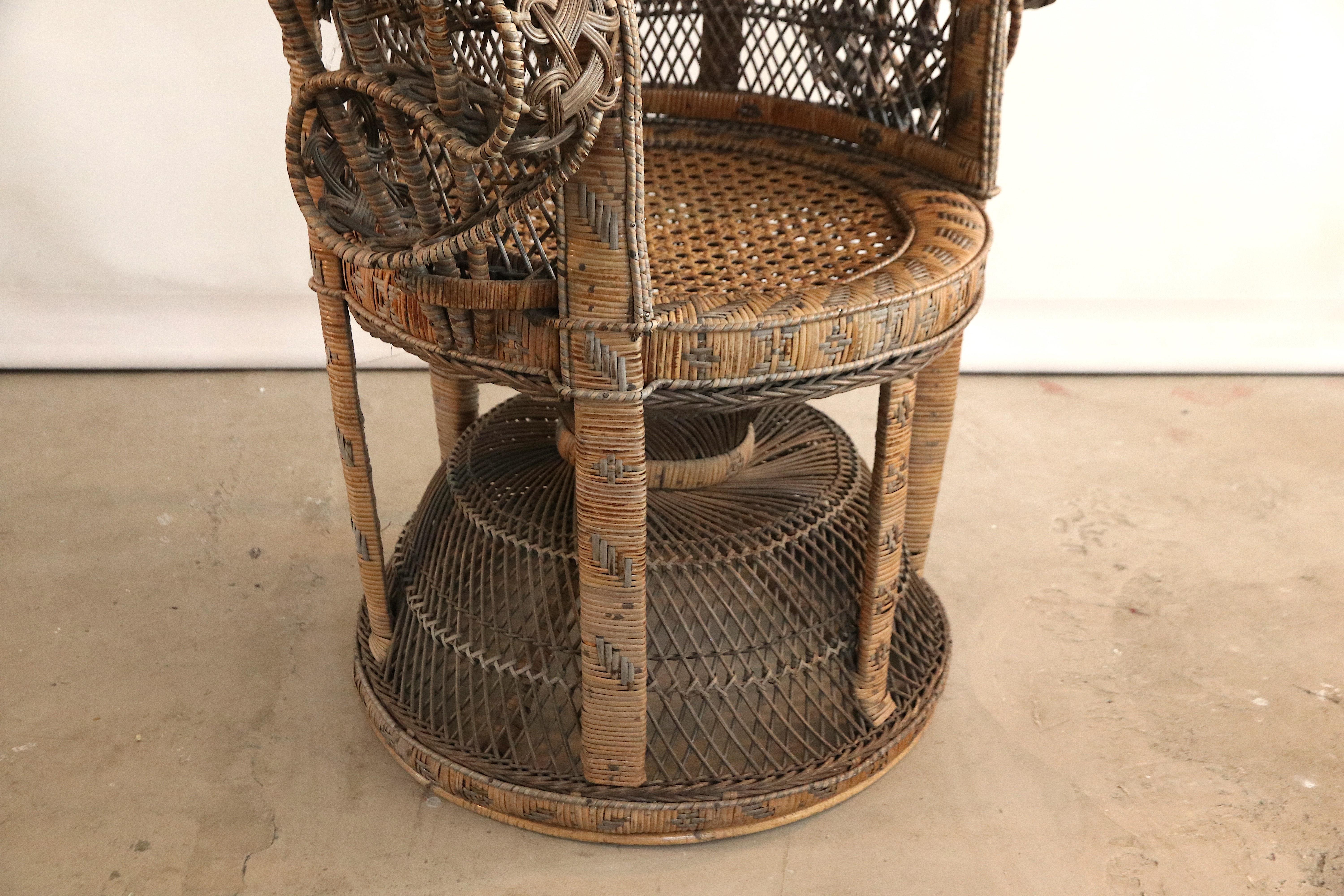 Indonesian Peacock Emmanuelle High Back Wicker Throne Armchair For Sale