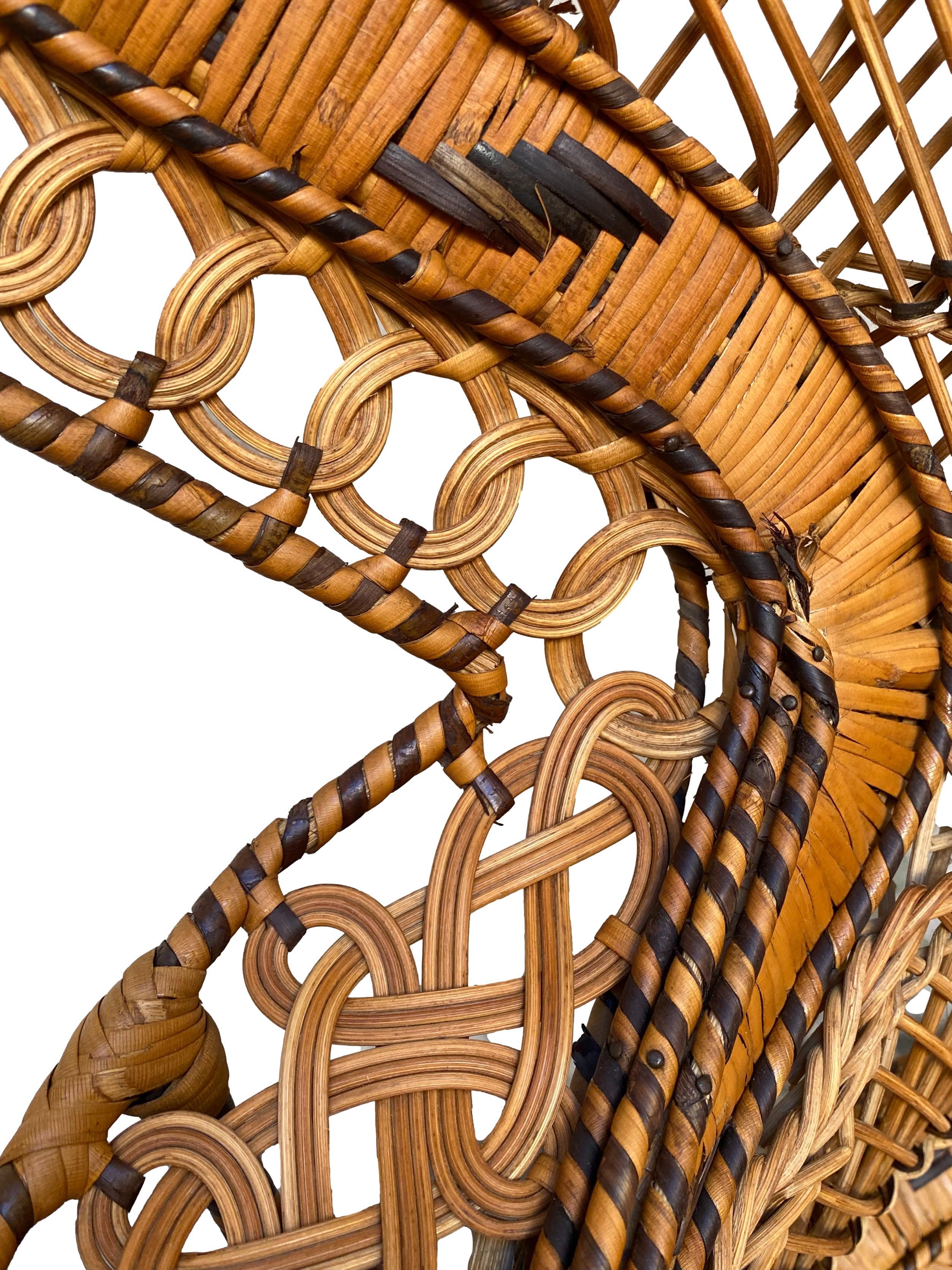 French Peacock Emmanuelle High Back Wicker Throne Armchair
