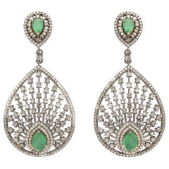 Peacock Fan Emerald and Diamond Earrings