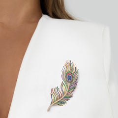 Diamant:: Saphir und Smaragd "Pfauenfeder" Brosche und Anhänger Halskette