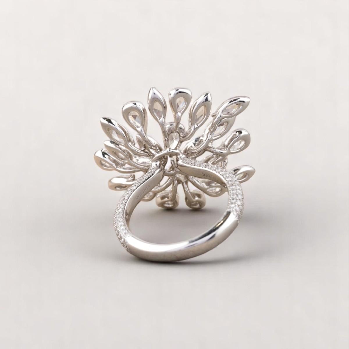 Donna Anello con diamante a piuma di pavone in oro massiccio 14k (certificato) in vendita