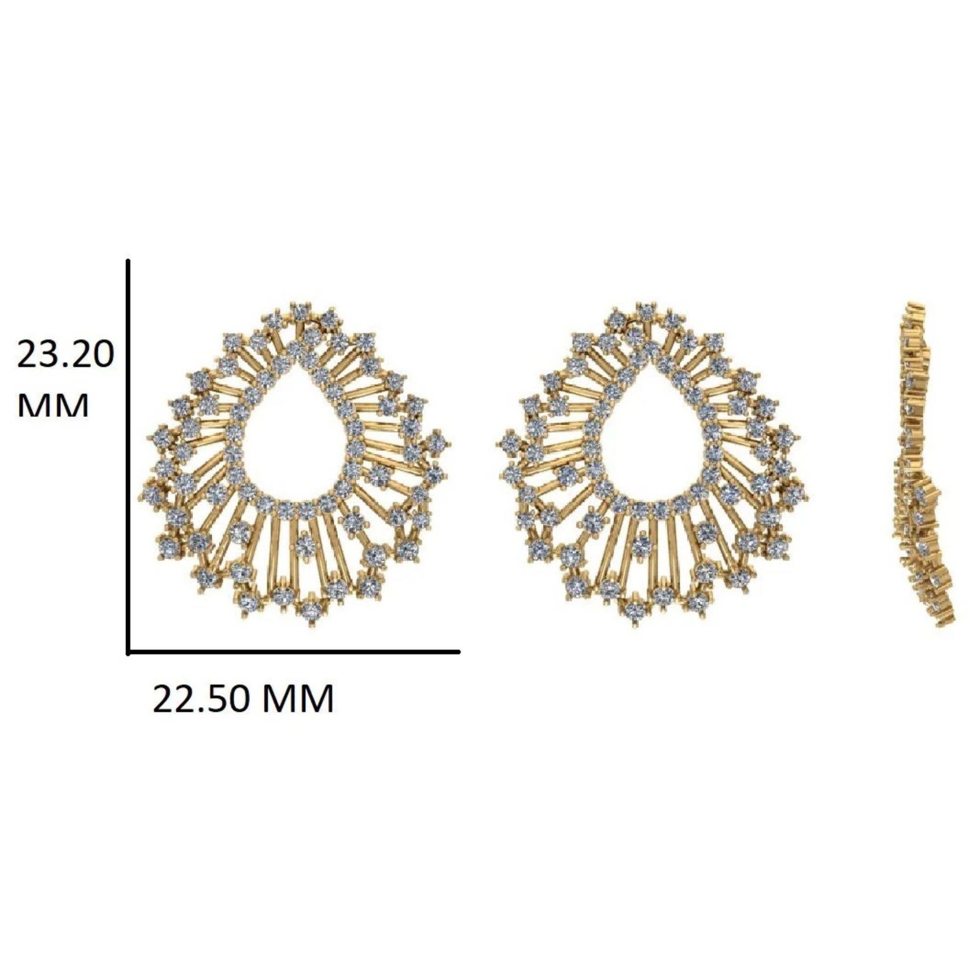 Boucles d'oreilles plume de paon en or massif 14K (certifié) Pour femmes en vente