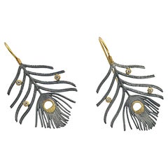 Peacock Feather Earrings, Oxidized Silver