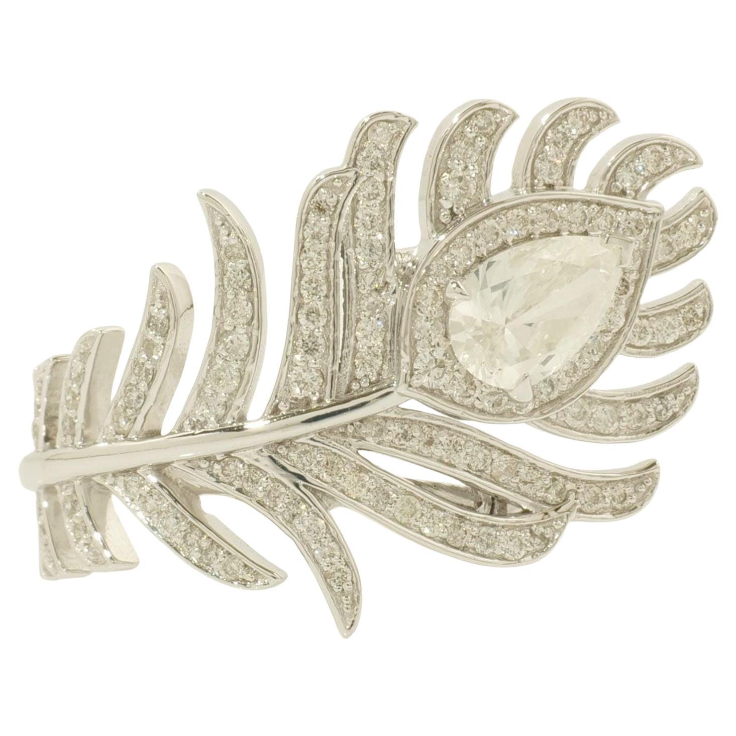 Peacock Feather Natural Diamond Statement Ring in 14k Solid Gold (Certified)