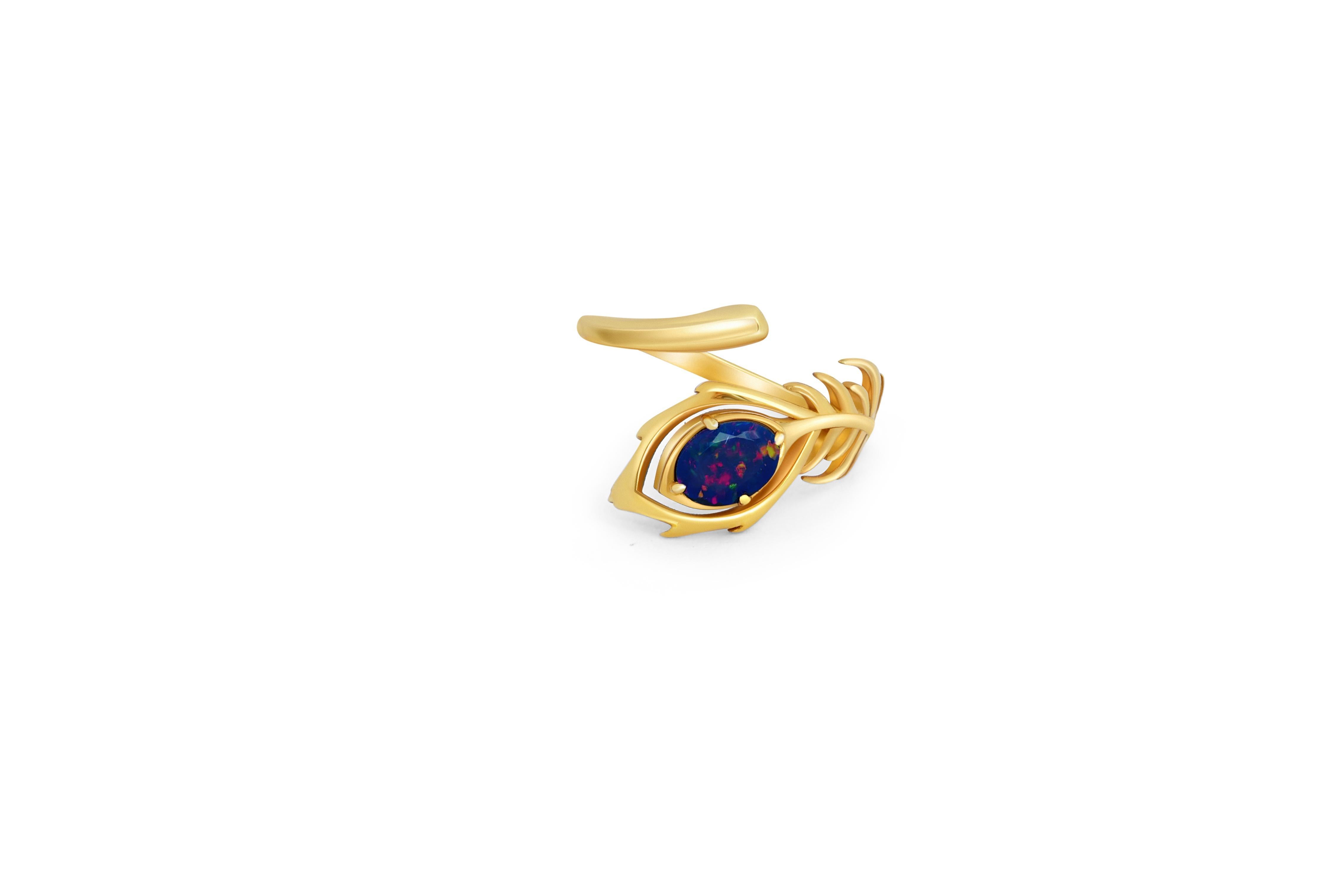 For Sale:  Peacock Feather Opal 14k gold ring 2