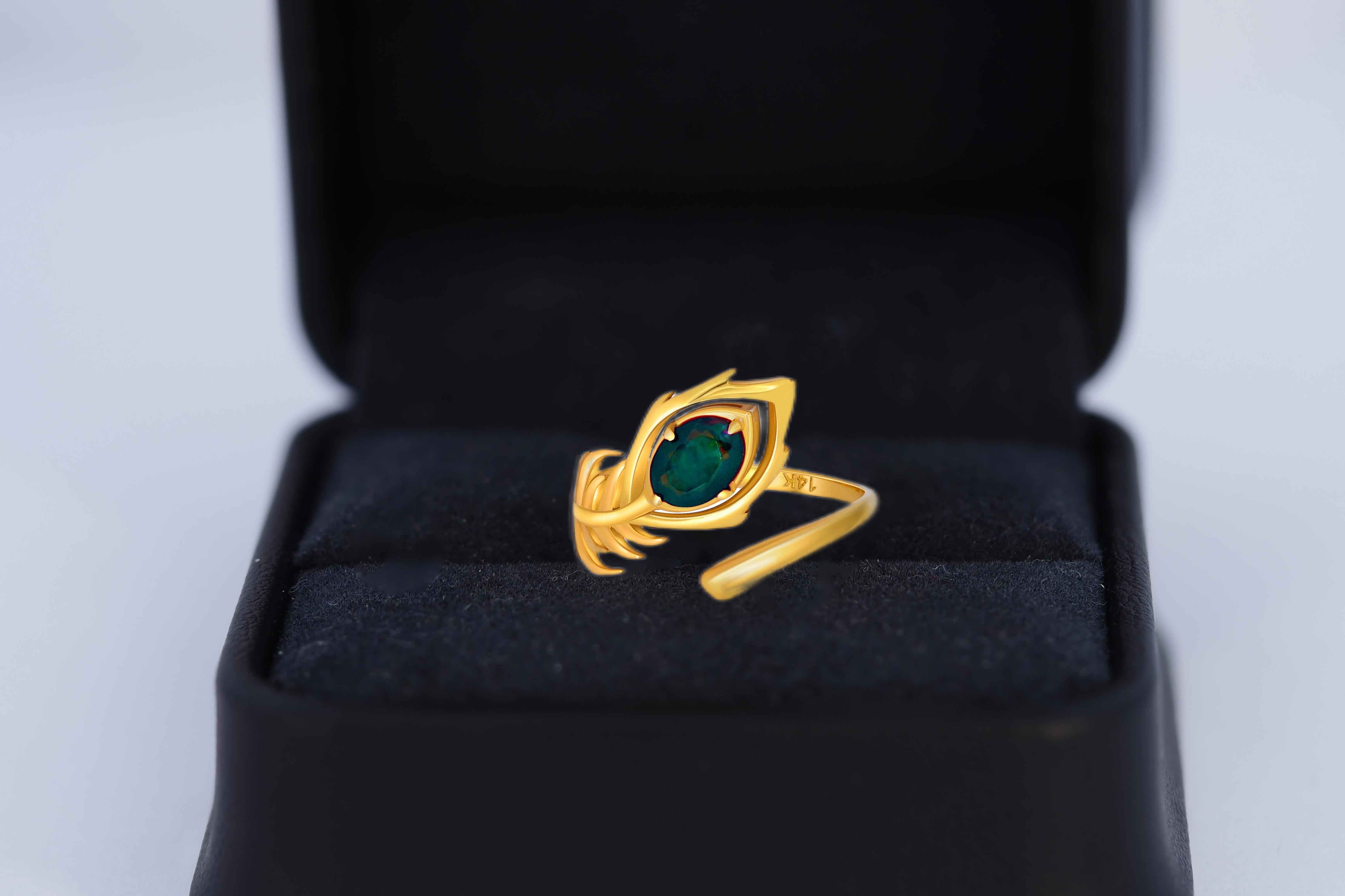 For Sale:  Peacock Feather Opal 14k gold ring 5