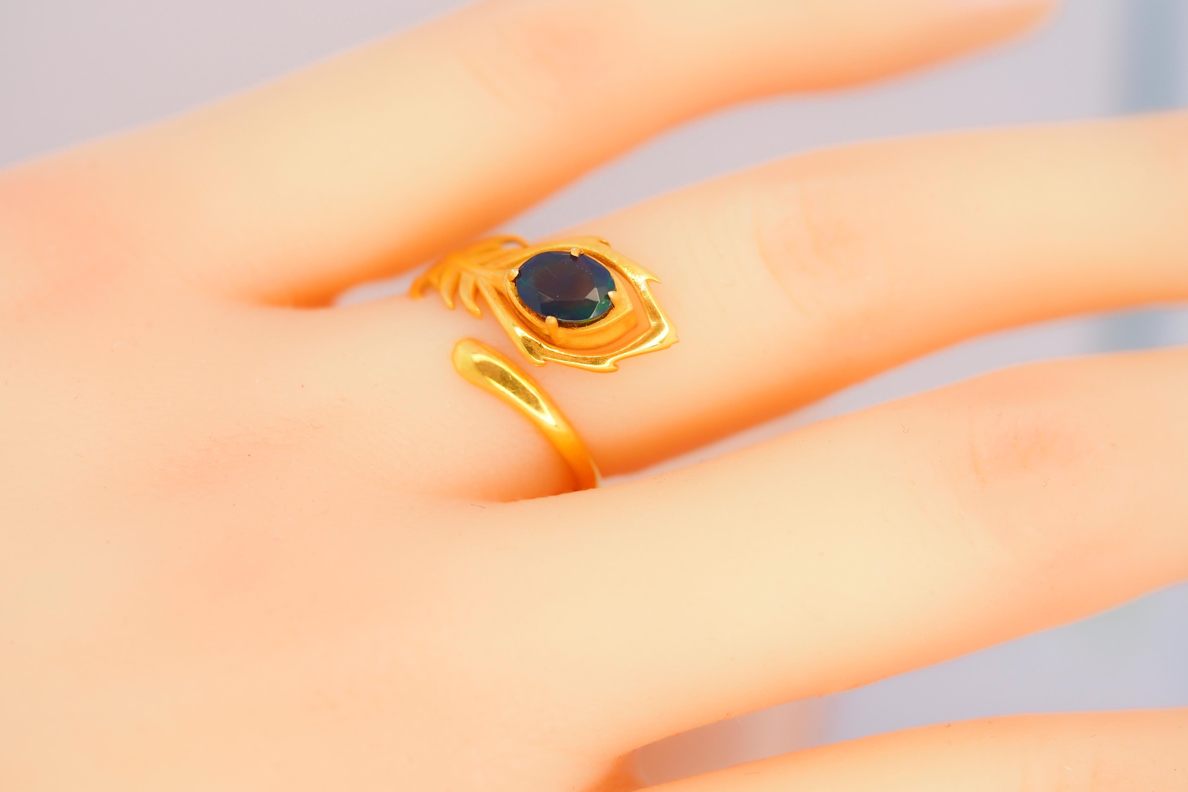 For Sale:  Peacock Feather Opal 14k gold ring 7