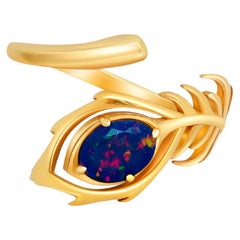 Used Peacock Feather Opal 14k gold ring