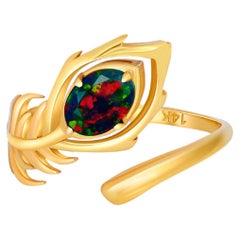 Peacock Feather Opal 14k gold ring