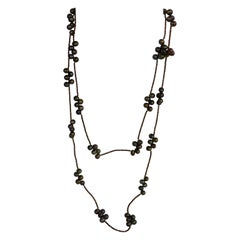 Peacock Green Cultured Pearls Copper Plated Hematite 925 Silver Long Necklace