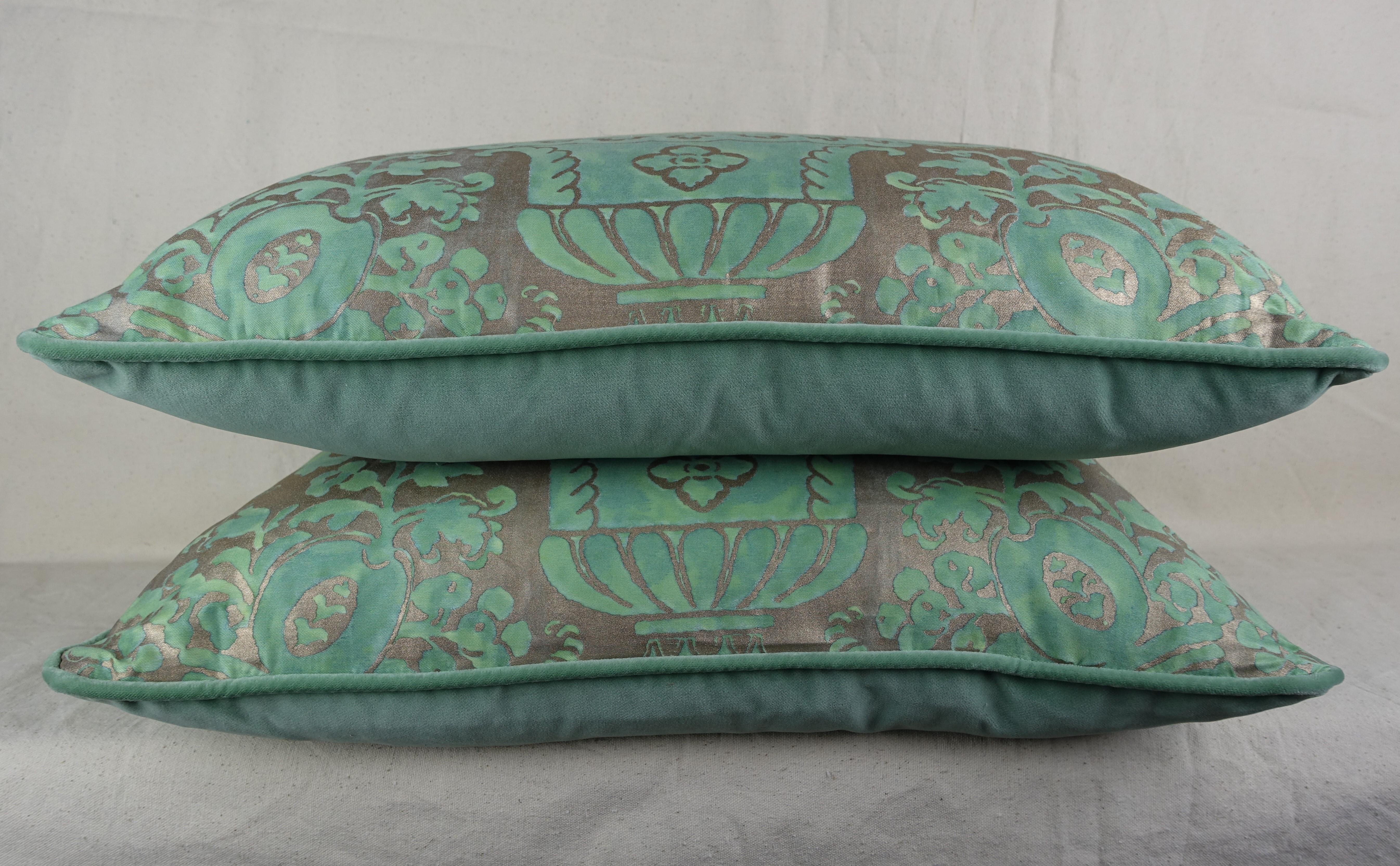 Rococo Peacock Green Fortuny Pillows, a Pair