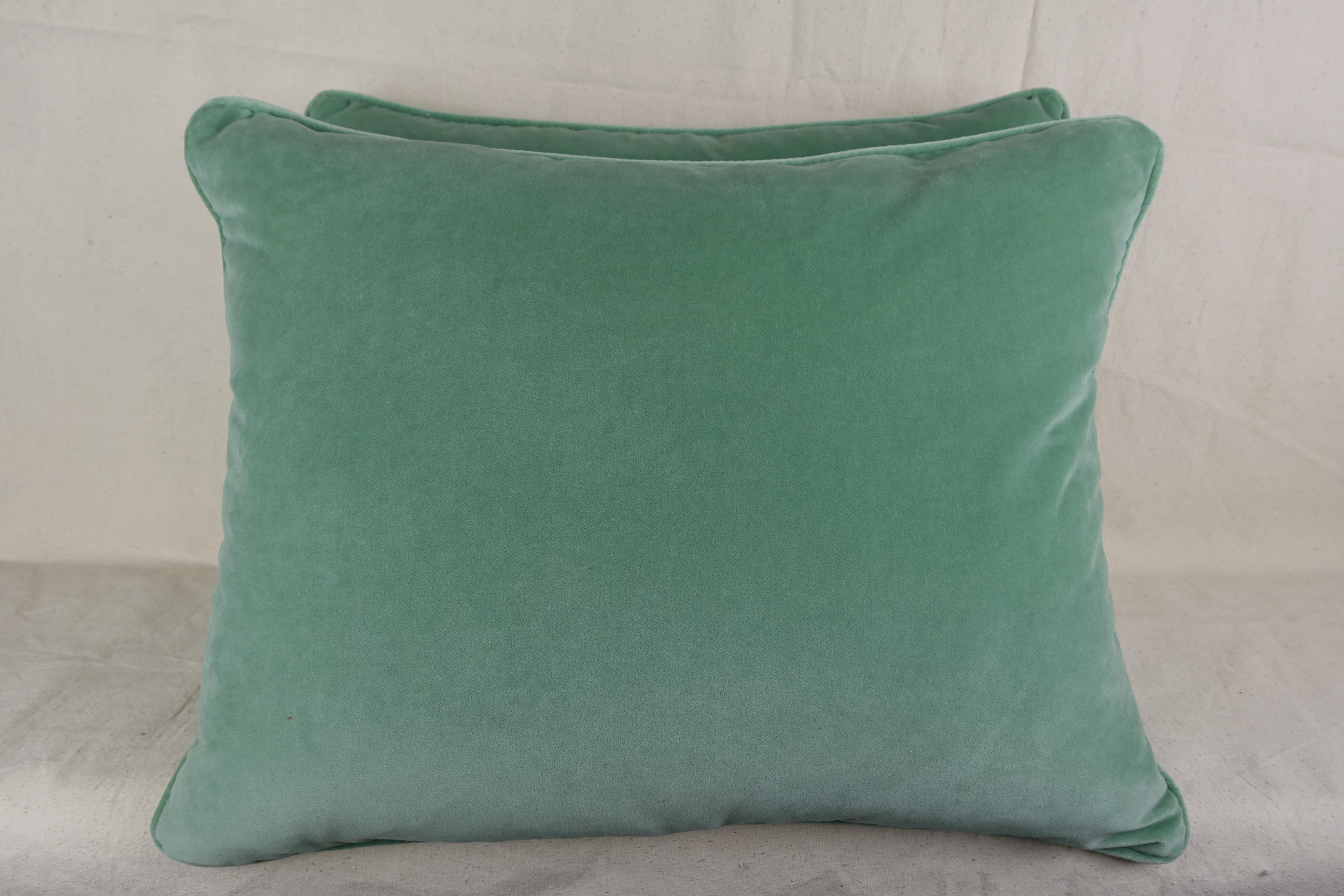Italian Peacock Green Fortuny Pillows, a Pair