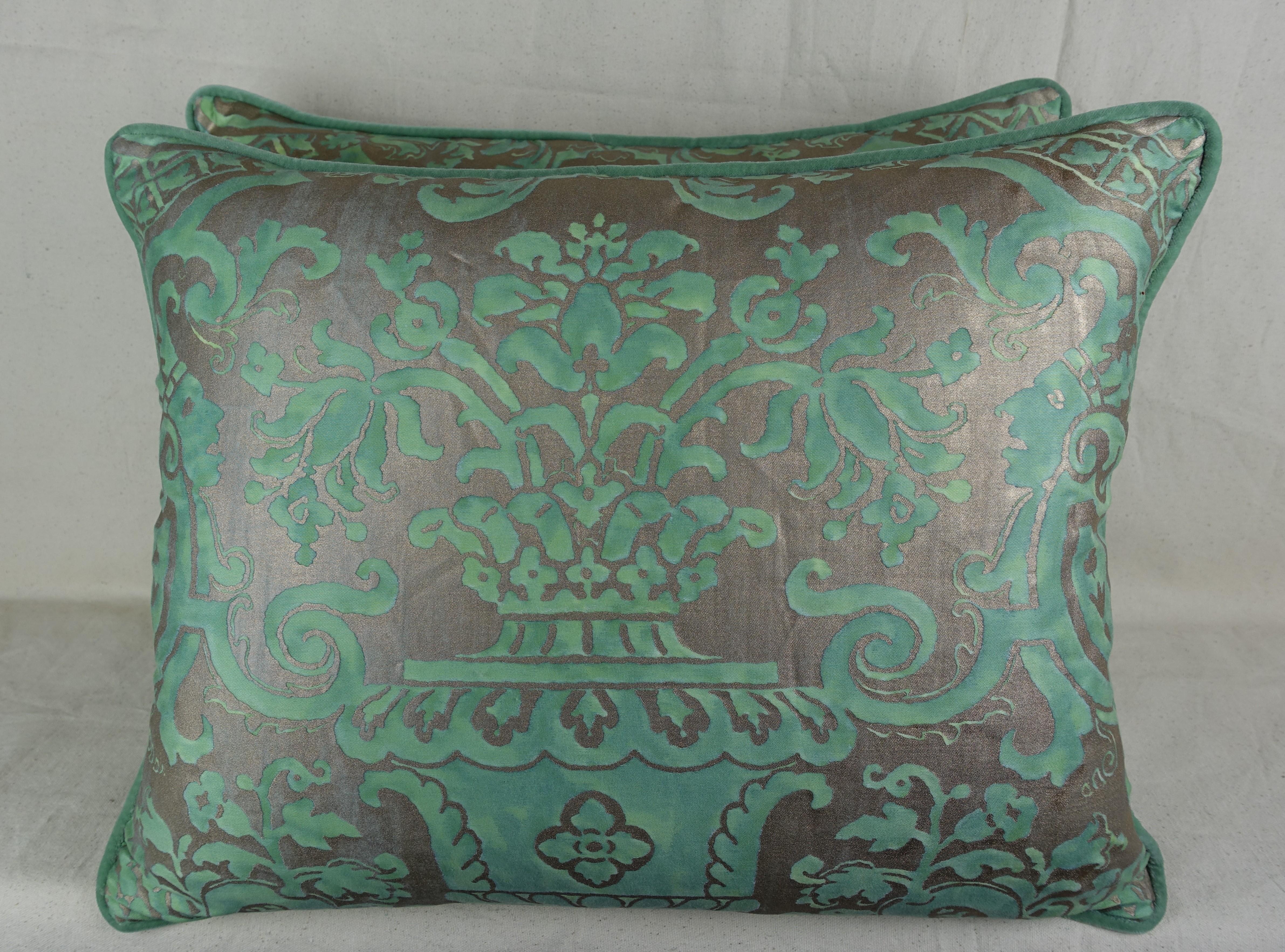 Peacock Green Fortuny Pillows, a Pair In Excellent Condition In Los Angeles, CA