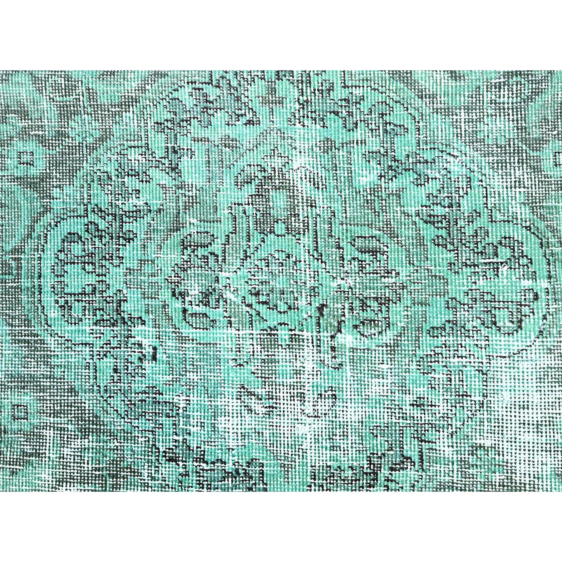 Peacock Green Wool Hand Knotted Overdyed Old Persian Tabriz Worn Down Clean Rug For Sale 4