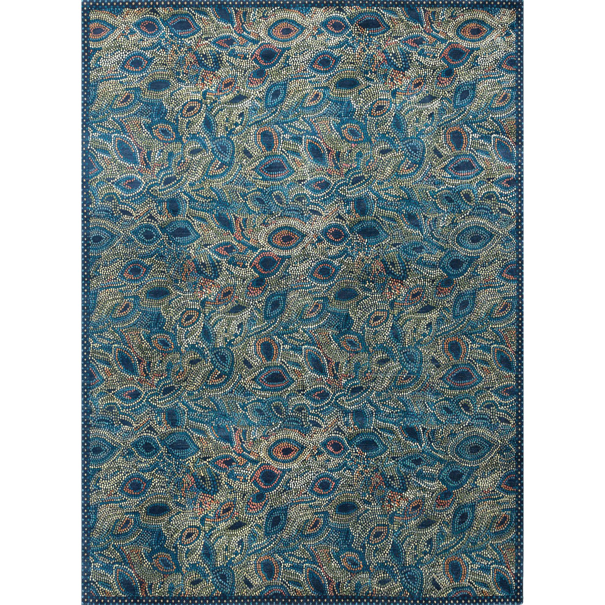 'Peacock' Hand-Knotted Tibetan Rug Made in Nepal by New Moon Rugs For Sale