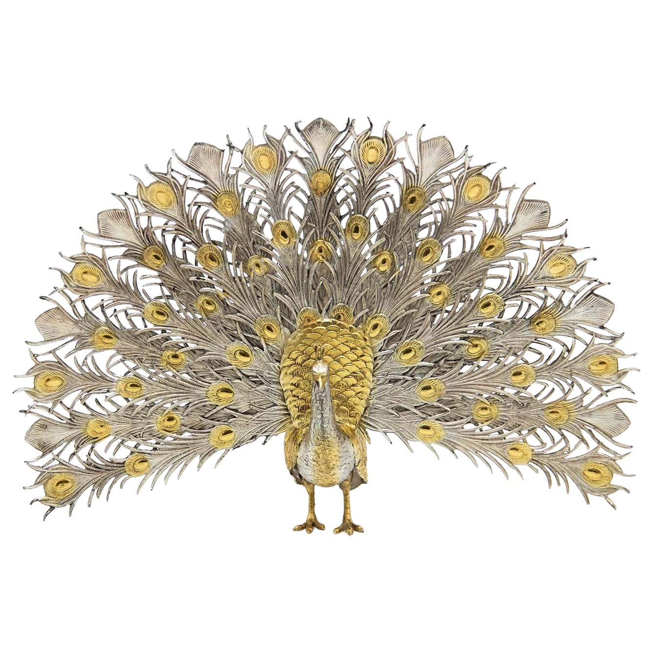 Peacock in silver with gold in perfect shape