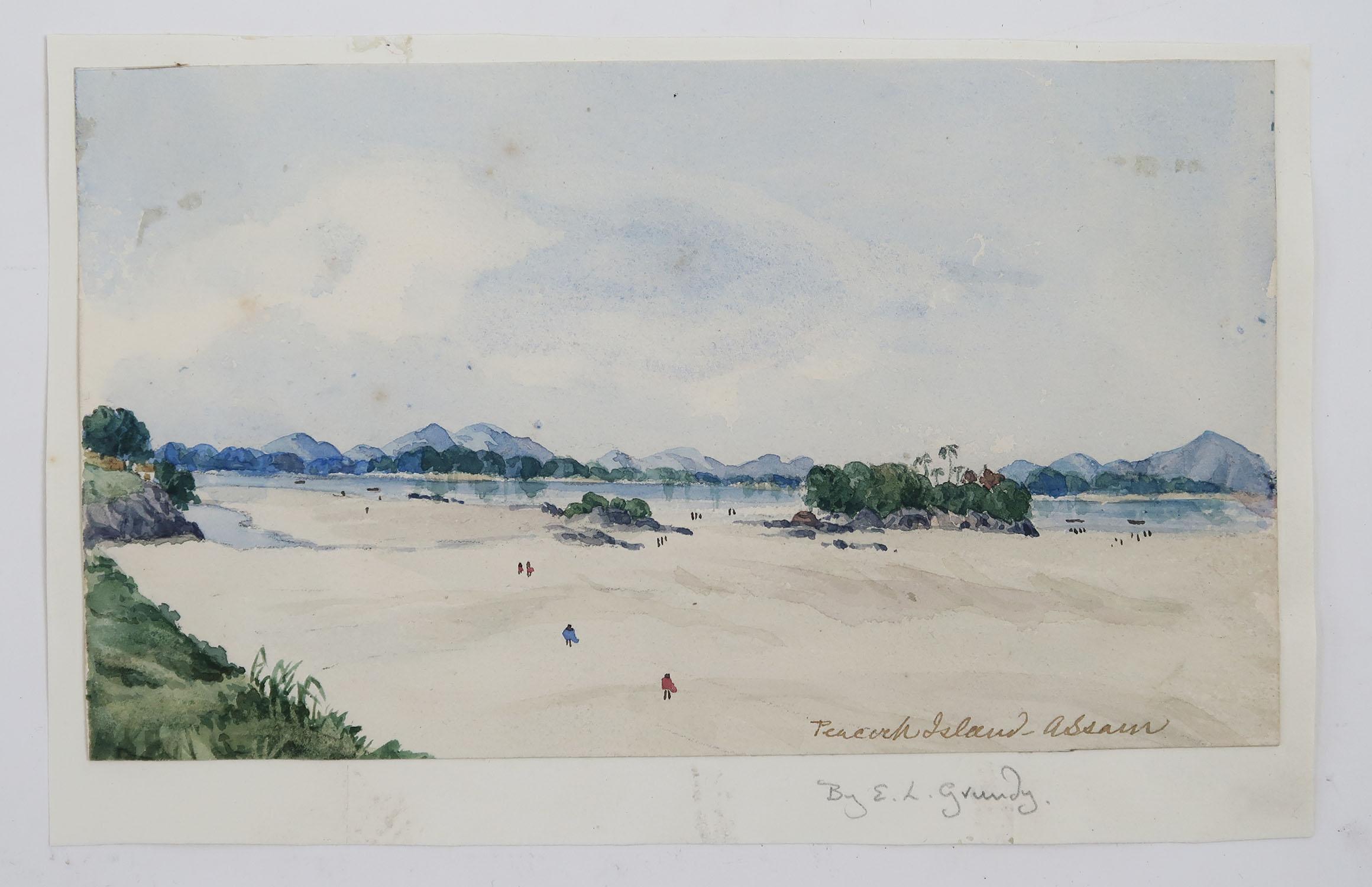 Vittoriano Isola dei Pavoni, Assam, India, acquerello di Edwin Landseer Grundy, 1860 ca. in vendita