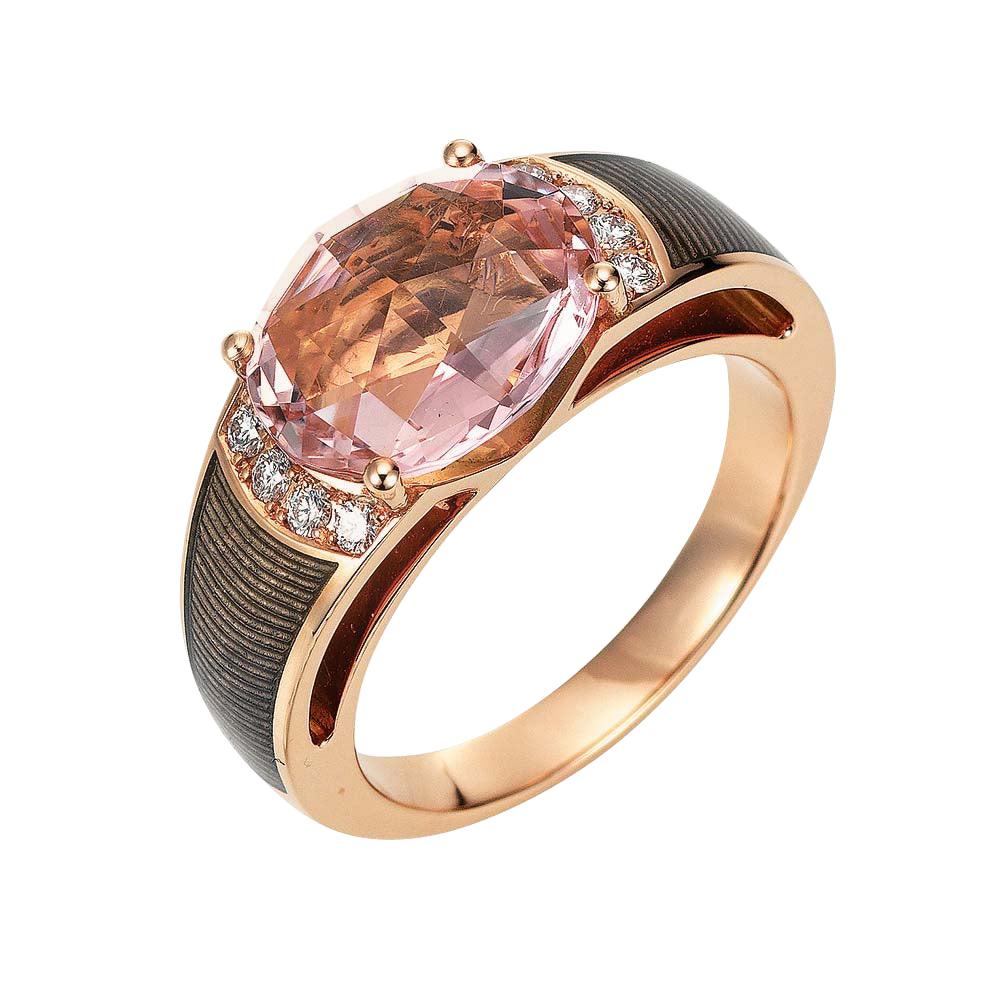 Victor Mayer Ring Peacock Light Grey Enamel 18k Rose Gold 8 Diamonds 0.16 ct For Sale