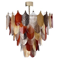 Peacock Kronleuchter, mittelgroß, in Bernstein, Gold und Silber