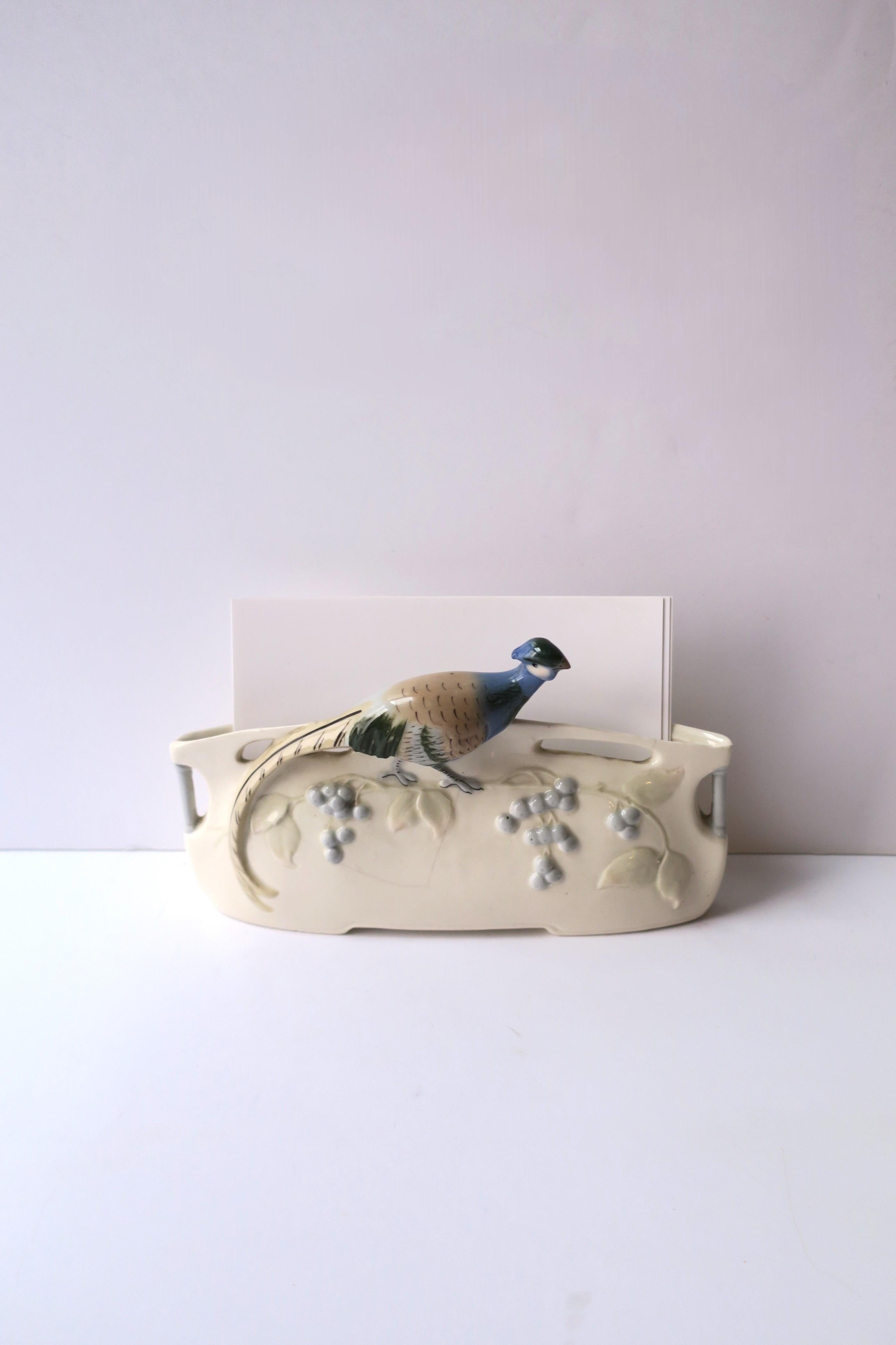 Art Nouveau Peacock or Pheasant Bird Desk Letter Mail Holder For Sale