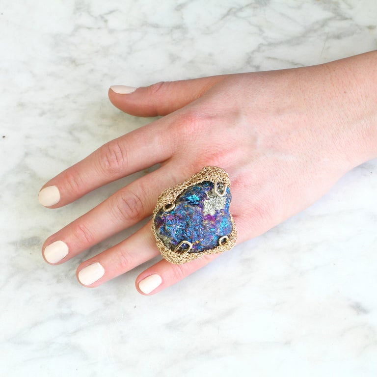 Peacock Ore Bornite in Gold Statement Cocktail Ring by Sheila Westera