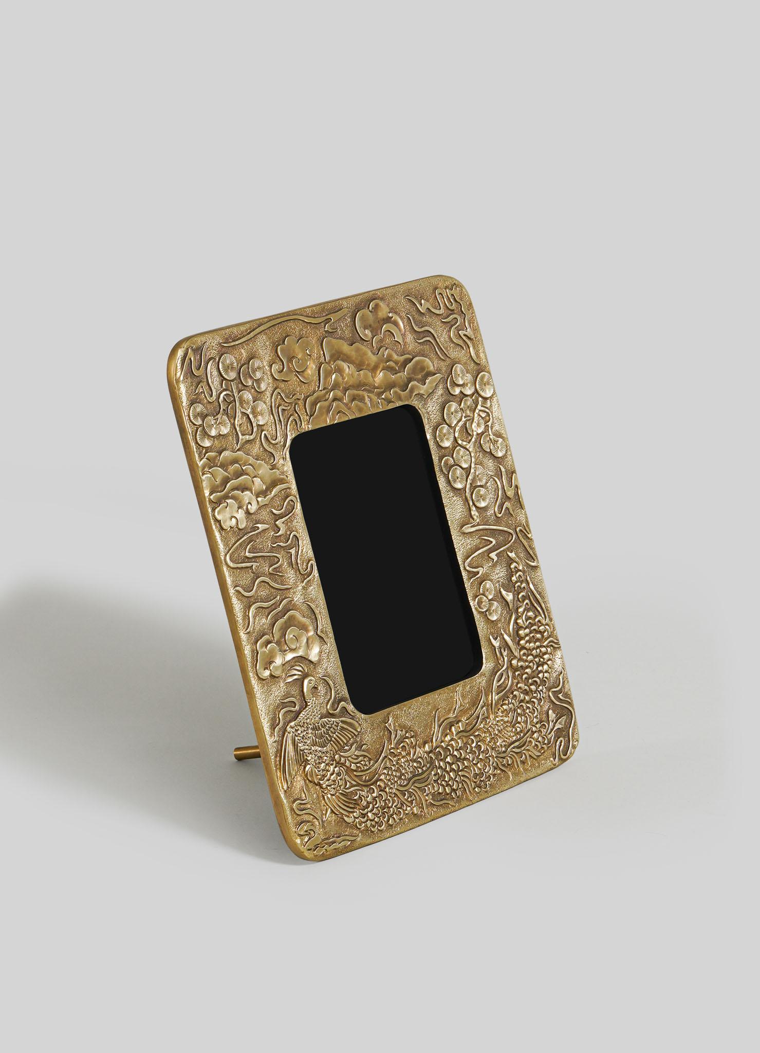 Indian Peacock Paradise Photo Frame in Brass, Viya by Vikram Goyal For Sale