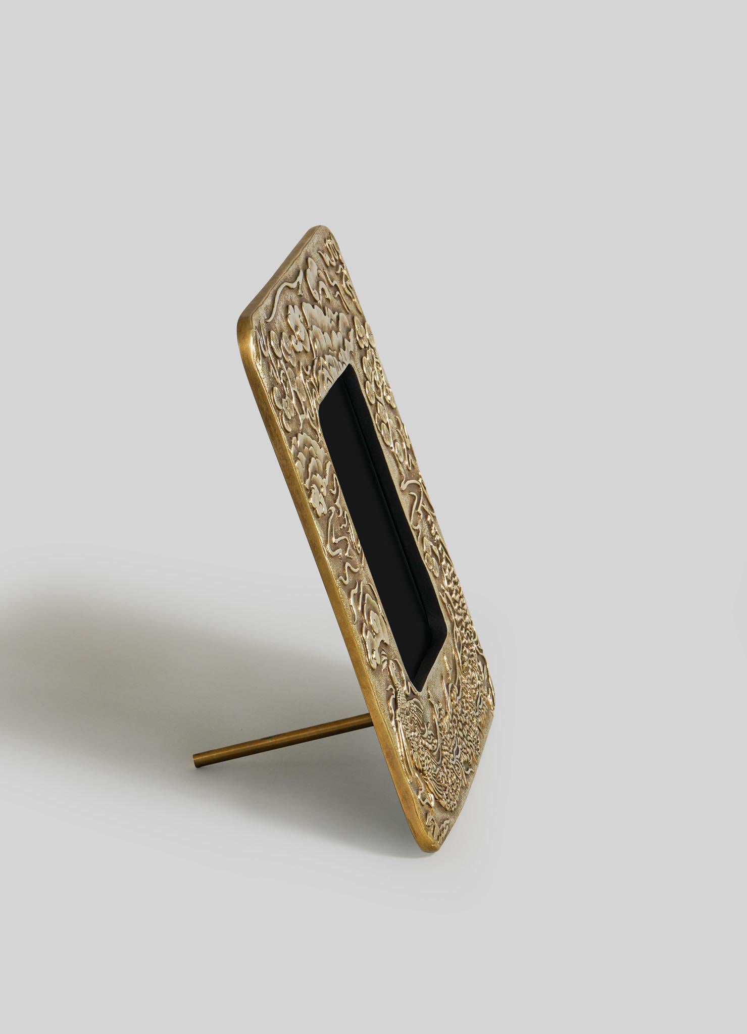 Cast Peacock Paradise Photo Frame in Brass, Viya by Vikram Goyal For Sale