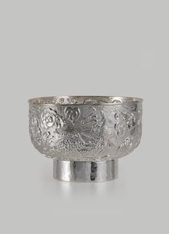 Peacock Paradise Silver Plated Serving Bowl Tall in Brass, Viya by Vikram Goyal