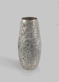 Peacock Paradise Silver Plated Vase in Brass, Viya by Vikram Goyal