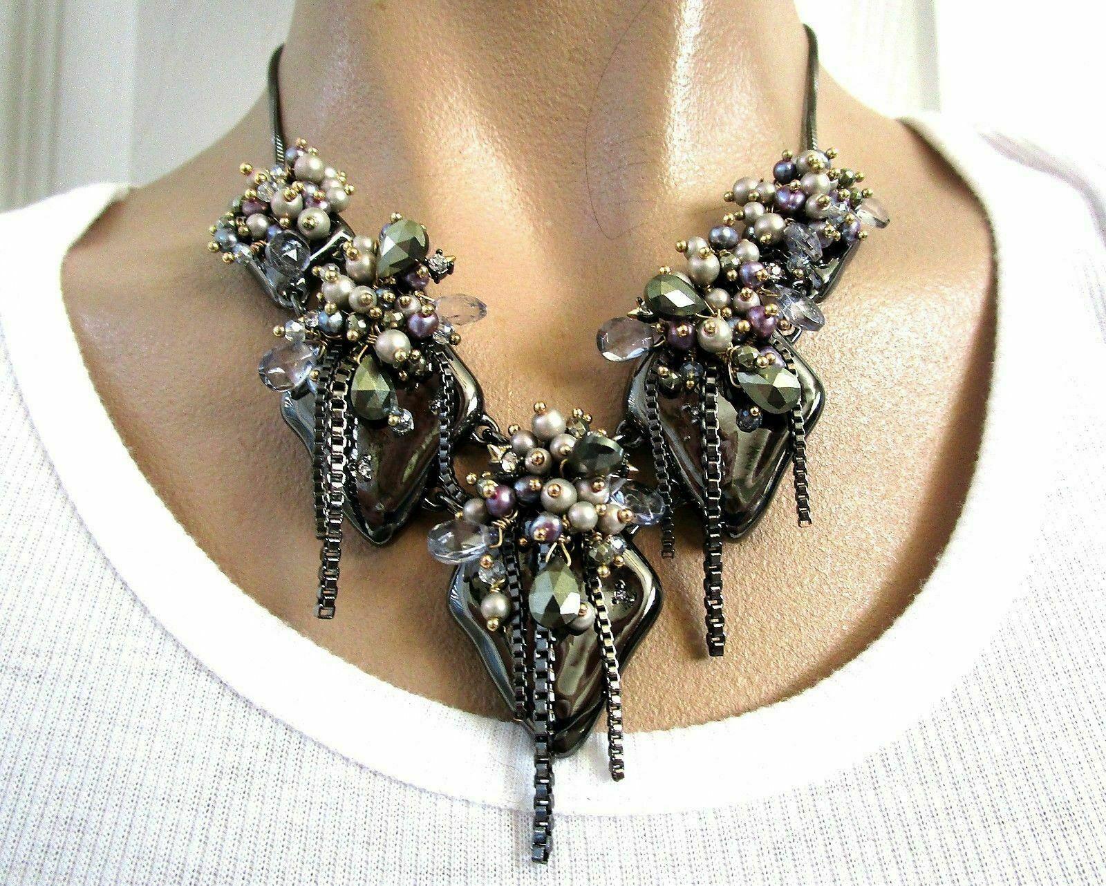Moderno Collana Vintage Alexis Bittar con perle semipreziose e cristalli di pavone in vendita