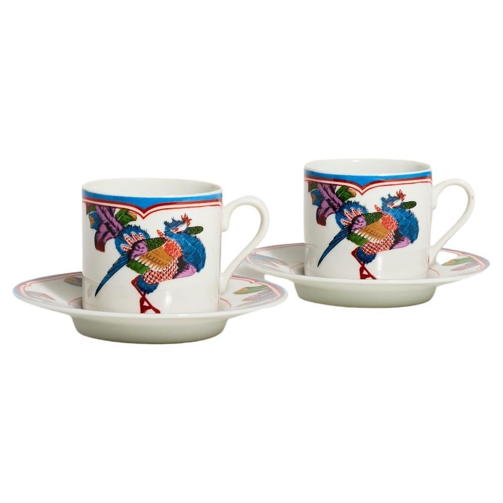 Peacock Porcelain Tea Set of Two For Sale