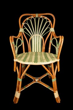 Green Peacock Rattan Arm Chair by Creel and Gow