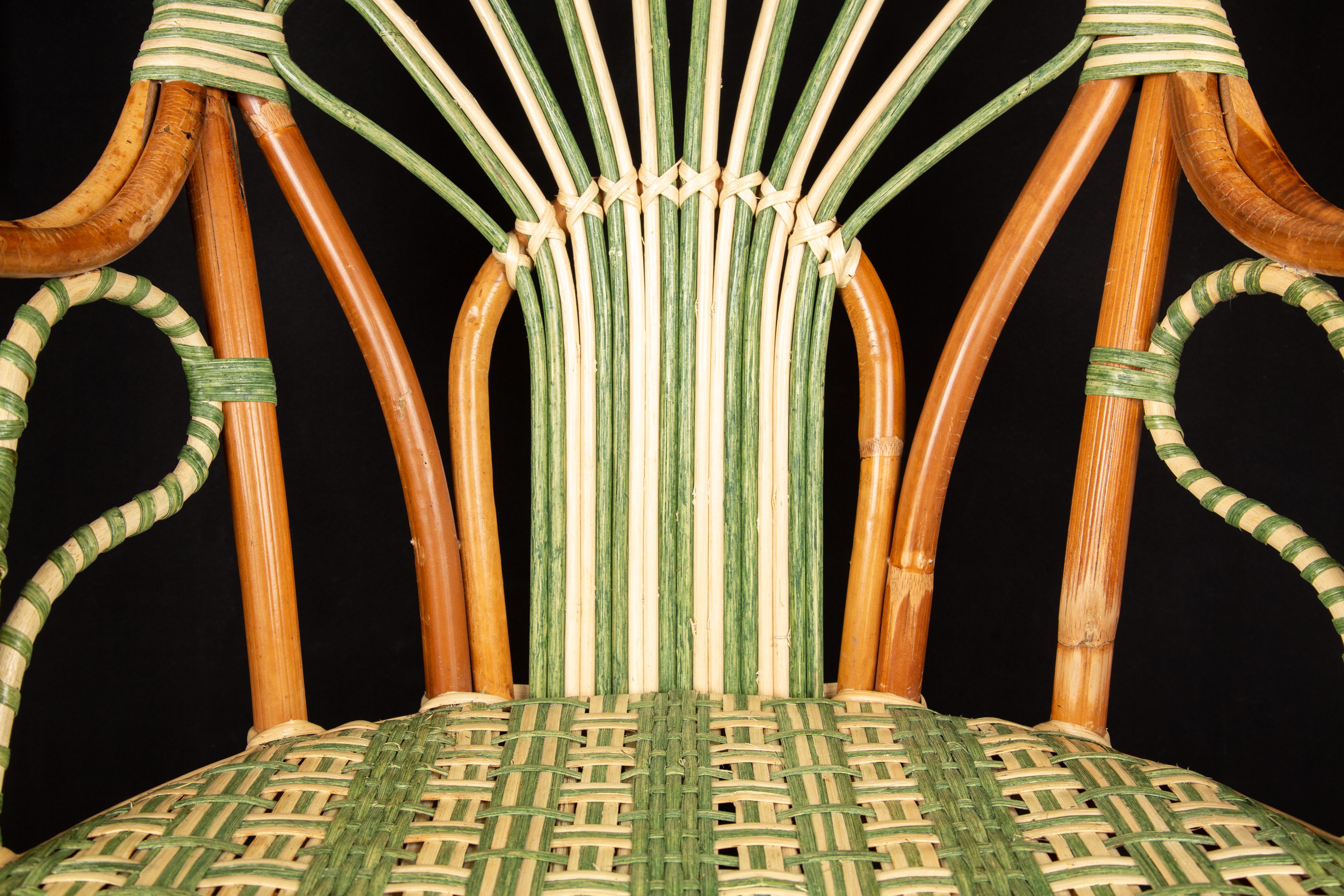 Moroccan Peacock Rattan Arm Chair by Creel and Gow For Sale