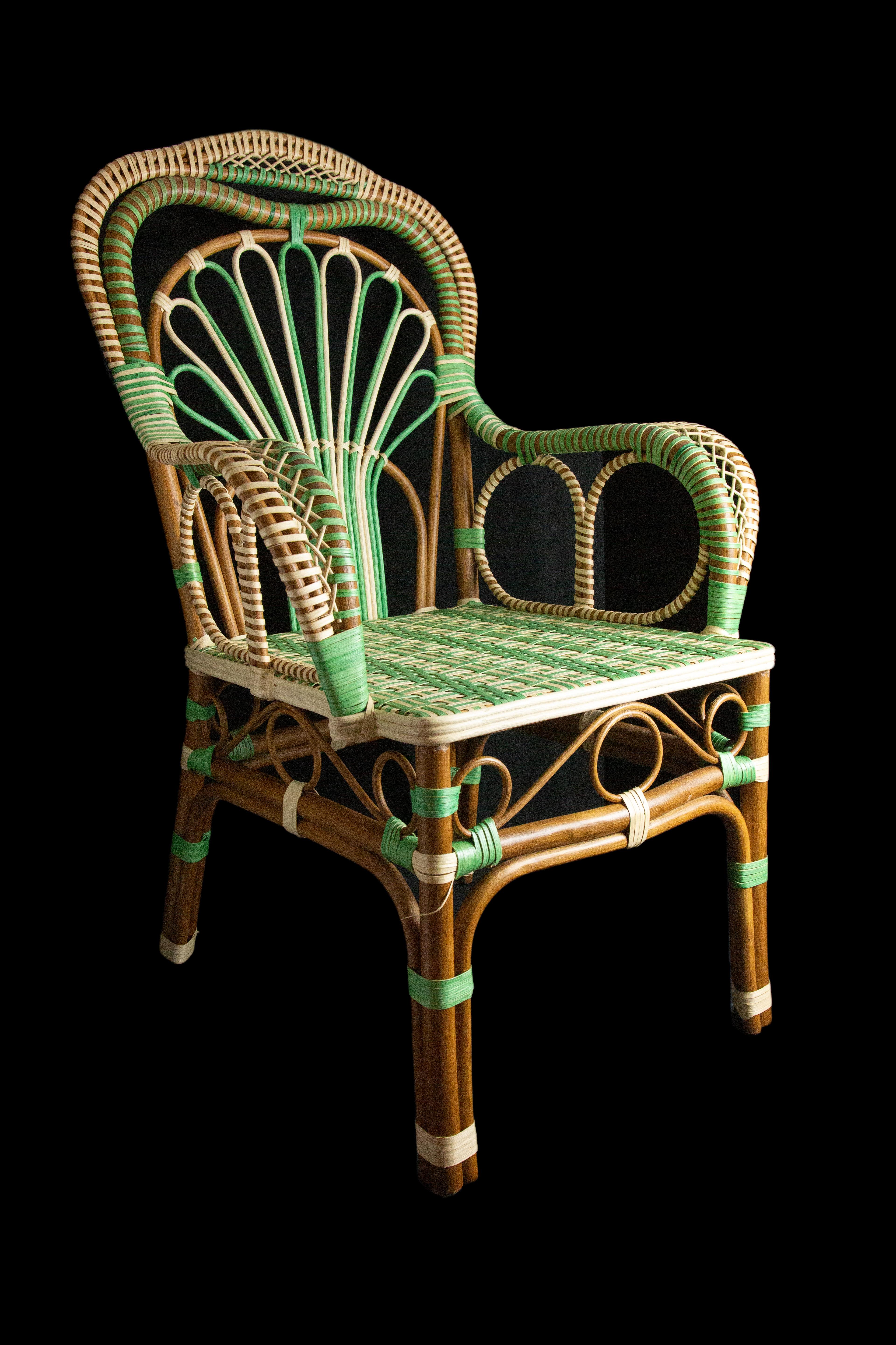 Peacock Rattan Arm Chair In New Condition In New York, NY